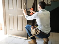 Young man fixing a door lock