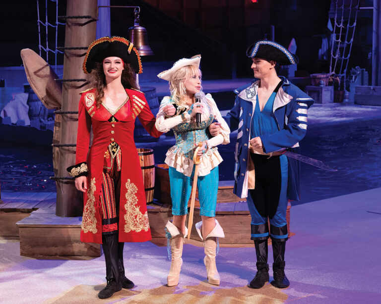 Dolly Parton appears at the media event for the Pirate’s Voyage Dinner & Show on June 5, 2025, in Panama City, FL. © Curtis Hilbun / Pirate’s Voyage